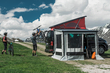 The Thule WanderWay Black Bike Rack fitted to a T6 on a camping trip